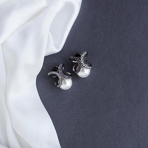 Studs - Black Plated Infinity Pearl Studs - Opal Touch