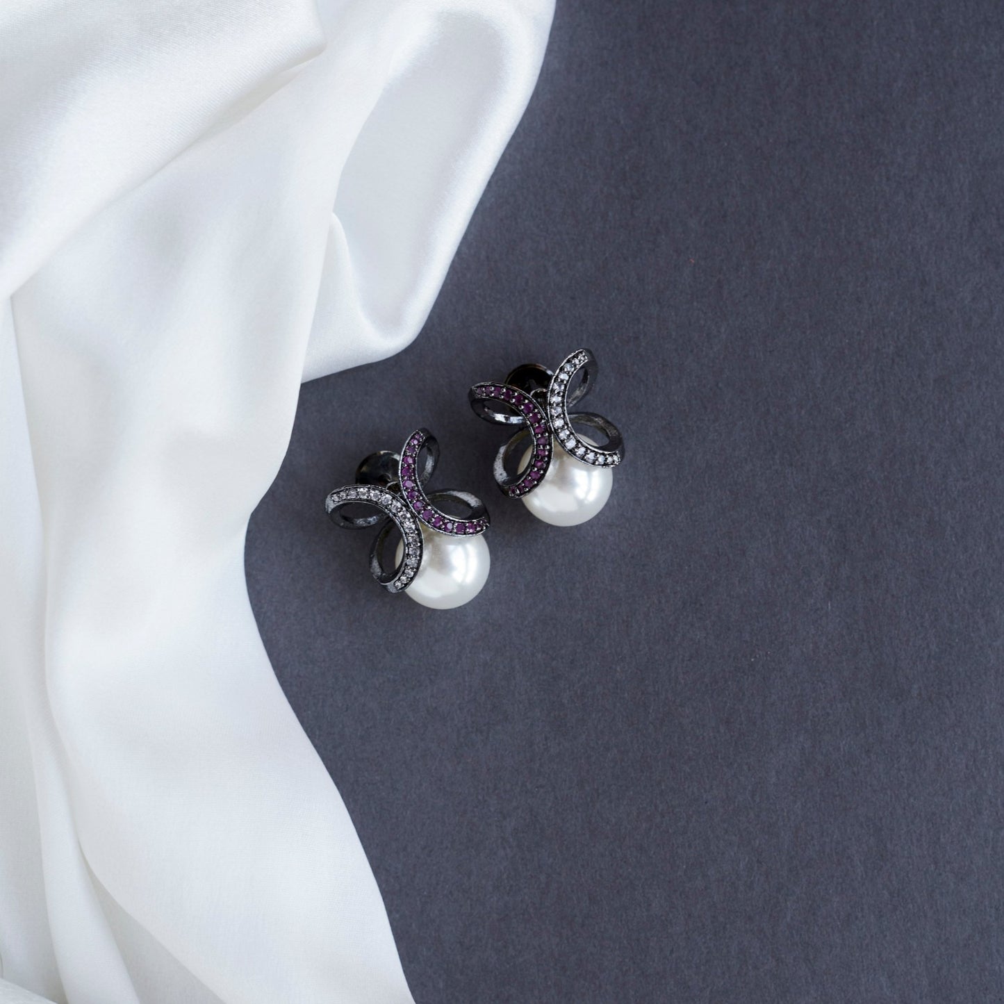 Studs - Black Plated Infinity Pearl Studs - Opal Touch