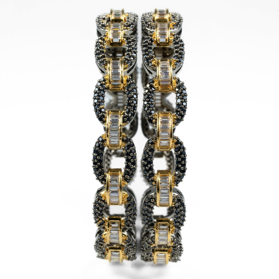 Black Plated Oval Loop Bangles (Pack of 2) - Opal Touch