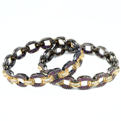 Black Plated Oval Loop Bangles (Pack of 2) - Opal Touch