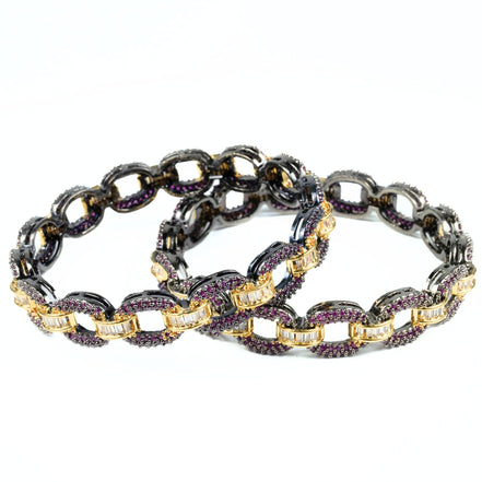 Black Plated Oval Loop Bangles (Pack of 2) - Opal Touch