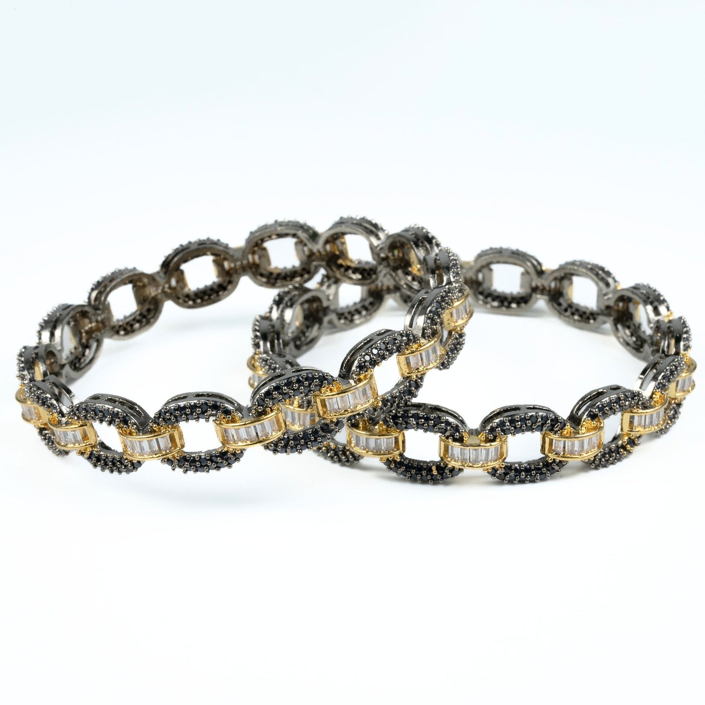 Black Plated Oval Loop Bangles (Pack of 2) - Opal Touch