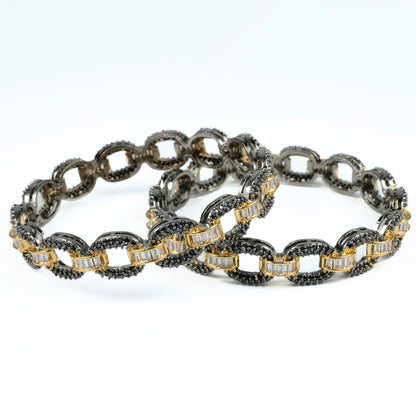 Black Plated Oval Loop Bangles (Pack of 2) - Opal Touch