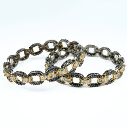Black Plated Oval Loop Bangles (Pack of 2) - Opal Touch