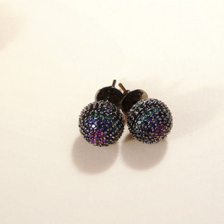 Opal Touch - Black Round Diamond Stud Earrings - Studs