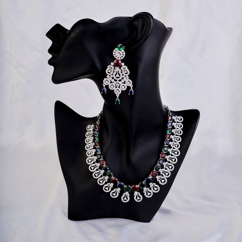 Necklace - Blooming Elegance Rhodium Necklace - Opal Touch