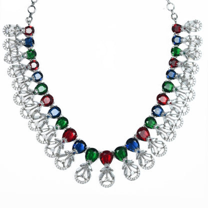 Necklace - Blooming Elegance Rhodium Necklace - Opal Touch