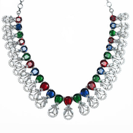 Necklace - Blooming Elegance Rhodium Necklace - Opal Touch