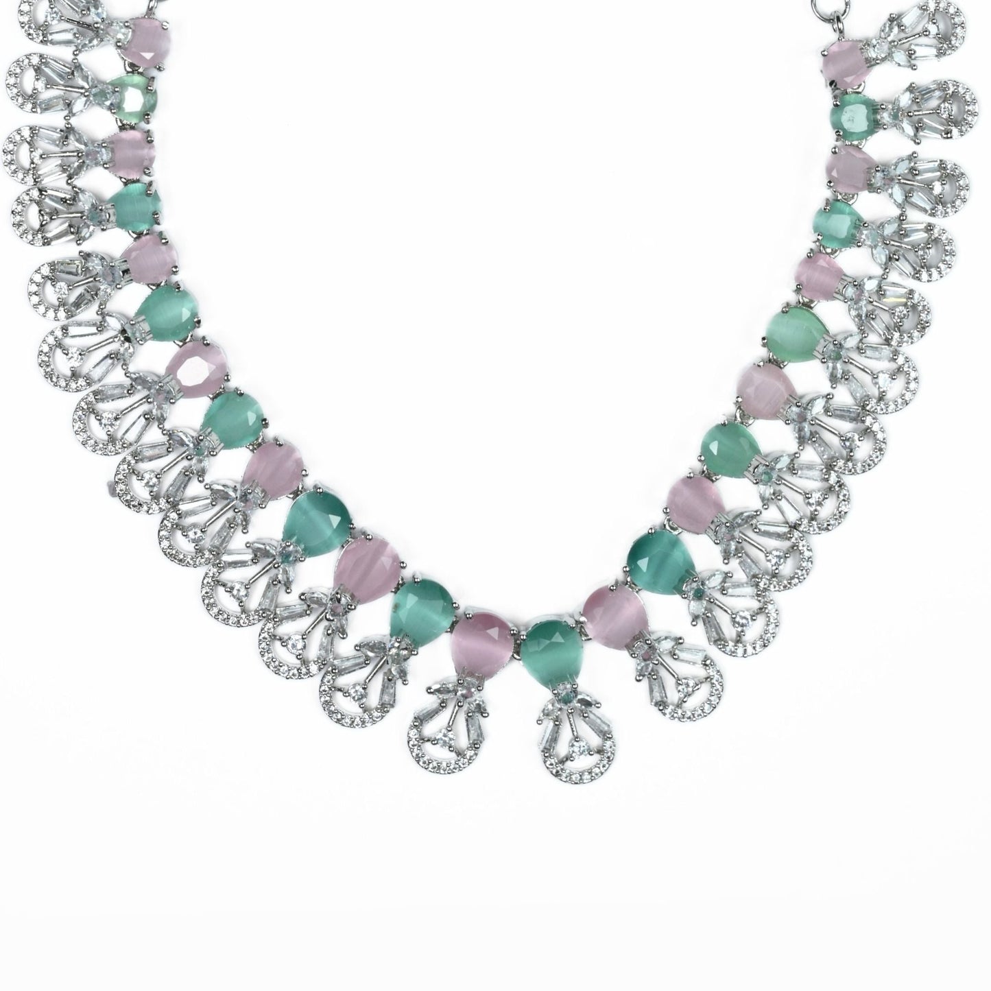 Necklace - Blooming Elegance Rhodium Necklace - Opal Touch
