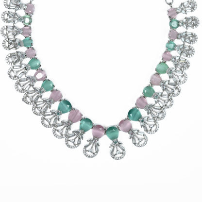 Necklace - Blooming Elegance Rhodium Necklace - Opal Touch