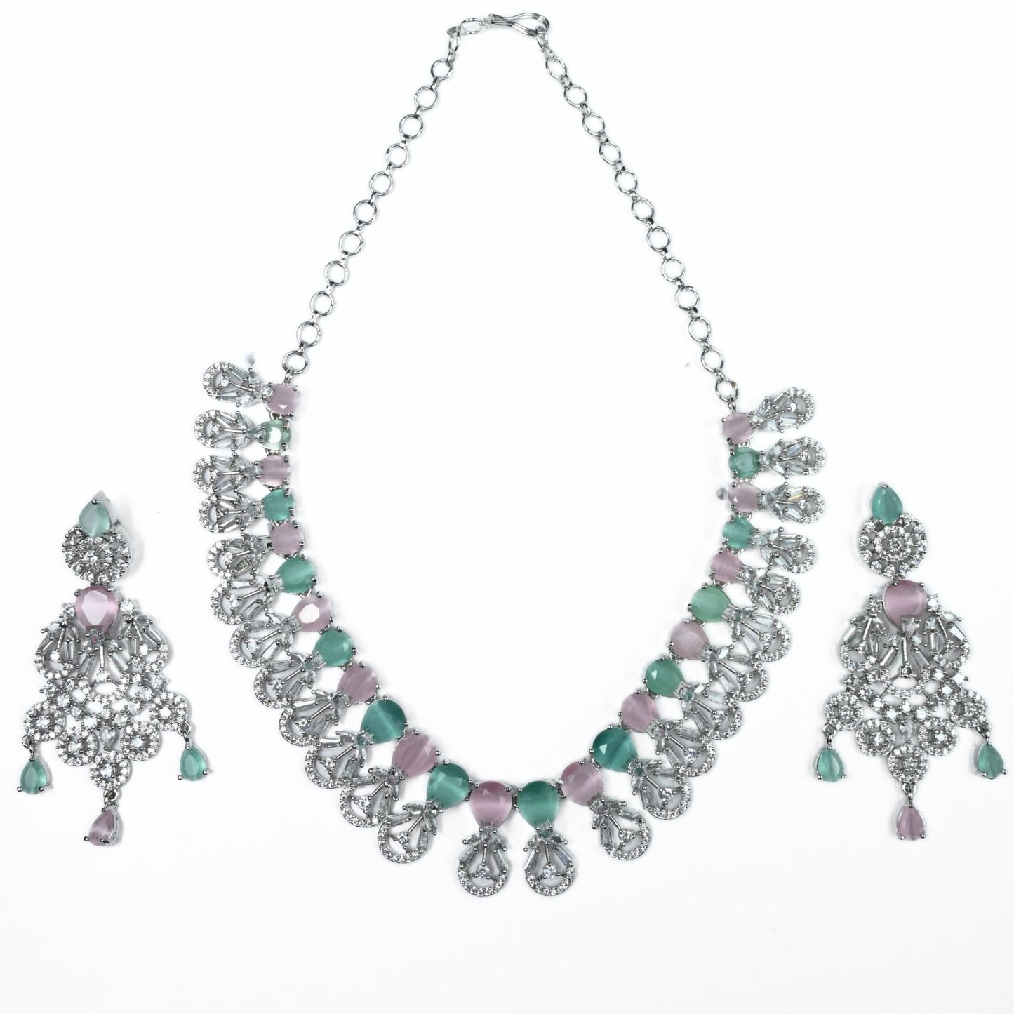 Necklace - Blooming Elegance Rhodium Necklace - Opal Touch