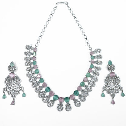 Necklace - Blooming Elegance Rhodium Necklace - Opal Touch