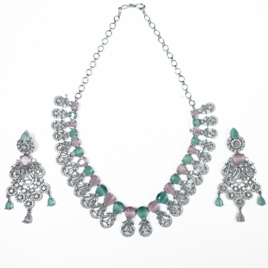 Necklace - Blooming Elegance Rhodium Necklace - Opal Touch