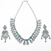 Necklace - Blooming Elegance Rhodium Necklace - Opal Touch