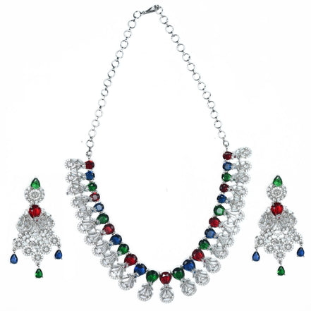 Necklace - Blooming Elegance Rhodium Necklace - Opal Touch