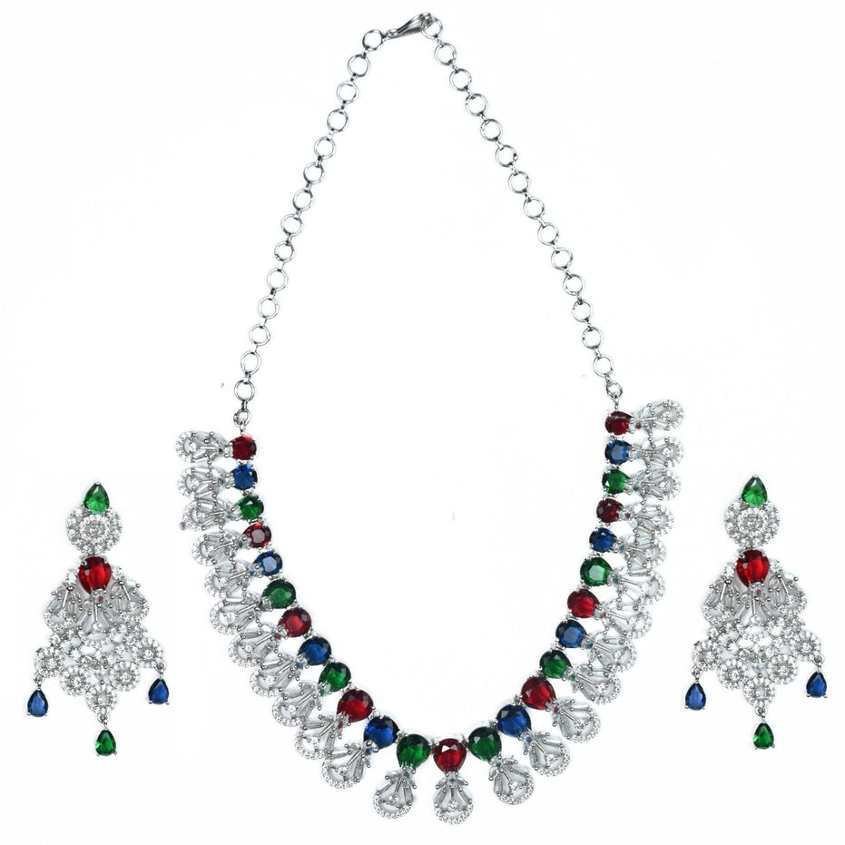 Necklace - Blooming Elegance Rhodium Necklace - Opal Touch