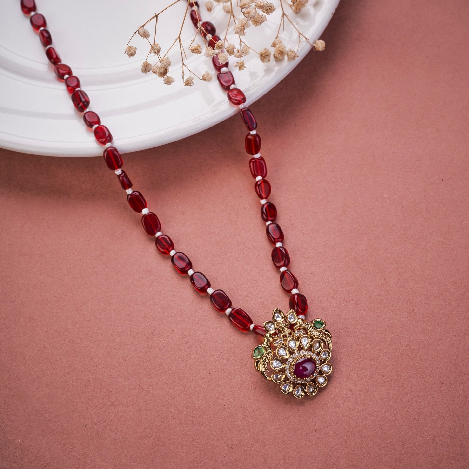 Locket Set - Blossom Bird Mehendi Plated Locket Set - Opal Touch