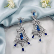 Blue - White Rhodium Earrings - Opal Touch