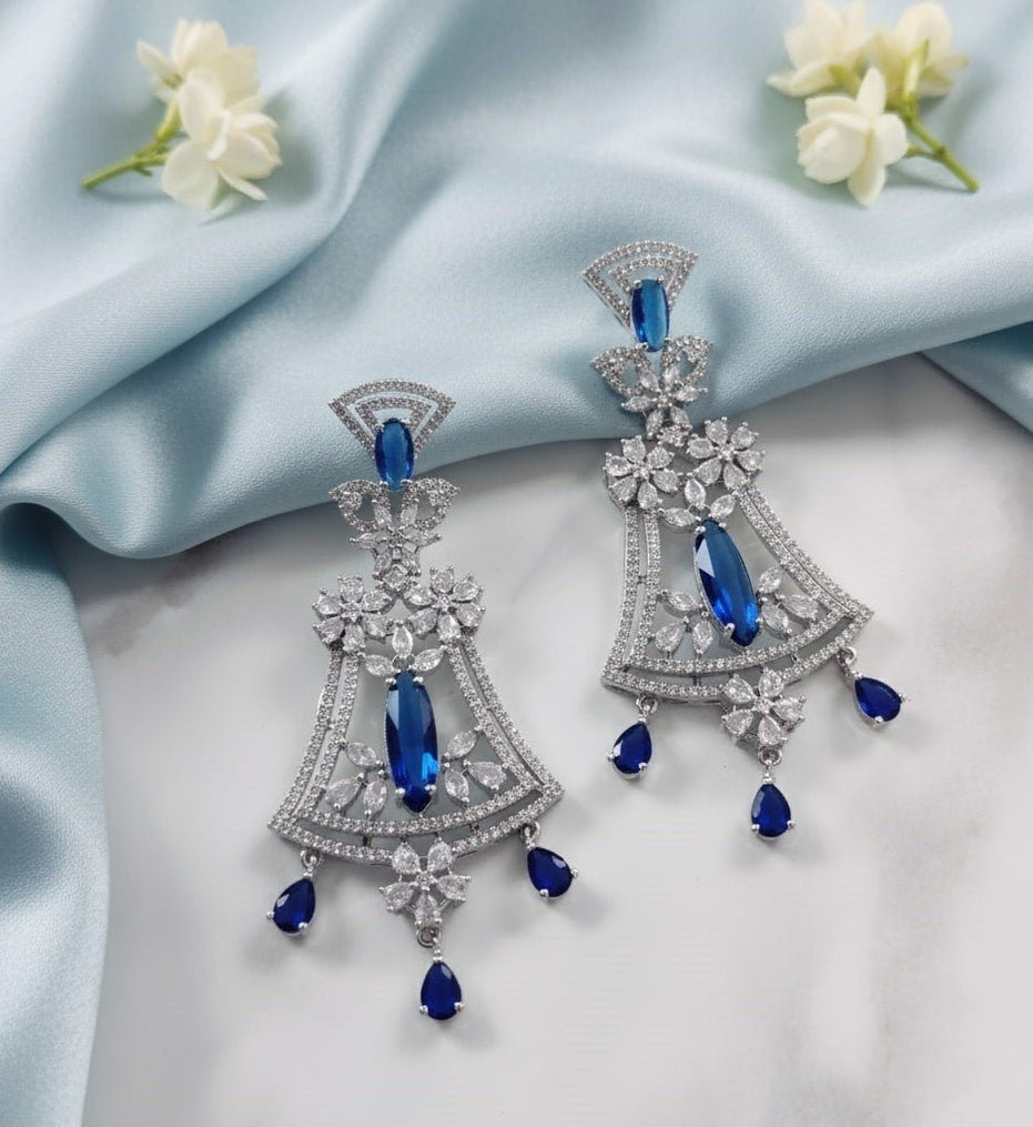 Blue - White Rhodium Earrings - Opal Touch