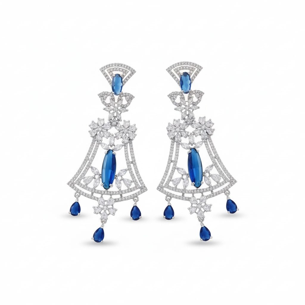 Blue - White Rhodium Earrings - Opal Touch