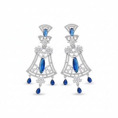 Blue - White Rhodium Earrings - Opal Touch