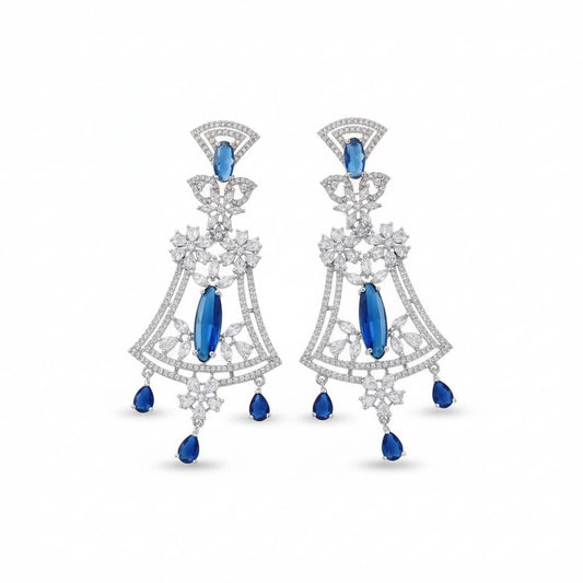 Blue - White Rhodium Earrings - Opal Touch