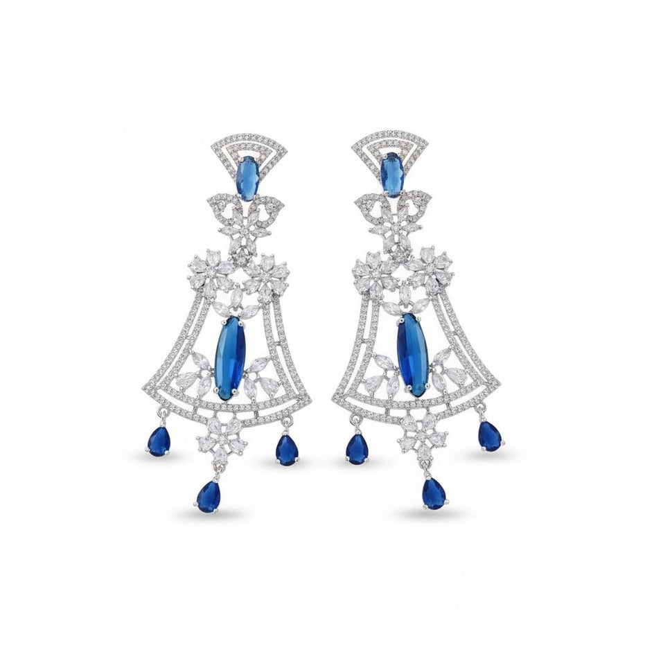 Blue - White Rhodium Earrings - Opal Touch