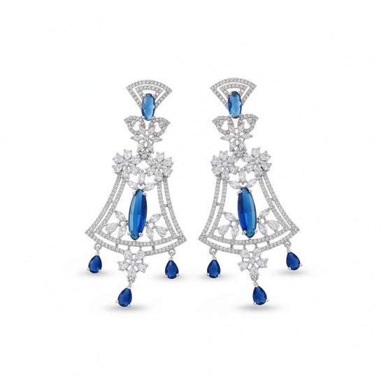Blue - White Rhodium Earrings - Opal Touch
