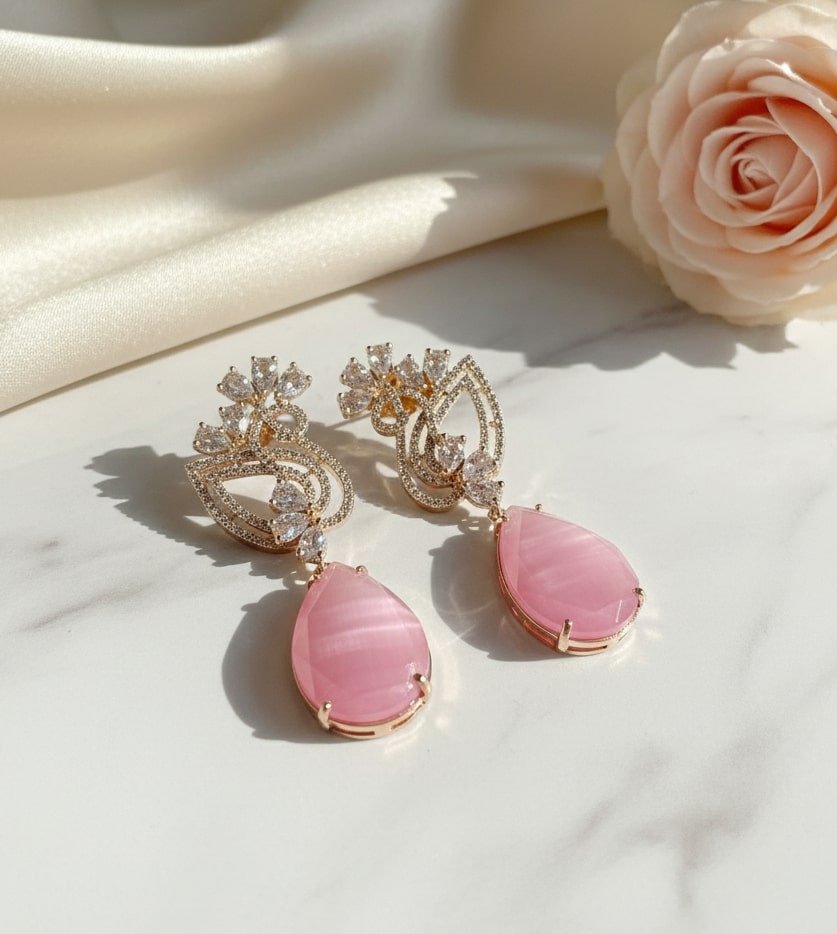 Blush Bloom Rose Gold Earrings - Opal Touch