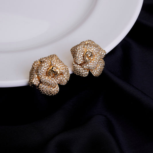 Studs - Blush Quartz Floral Studs in Gold Plated - Opal Touch