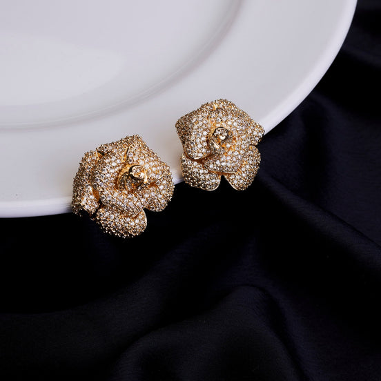 Studs - Blush Quartz Floral Studs in Gold Plated - Opal Touch