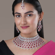 Bridal Cubic Zirconia Chocker Necklace Set With Tika - Opal Touch