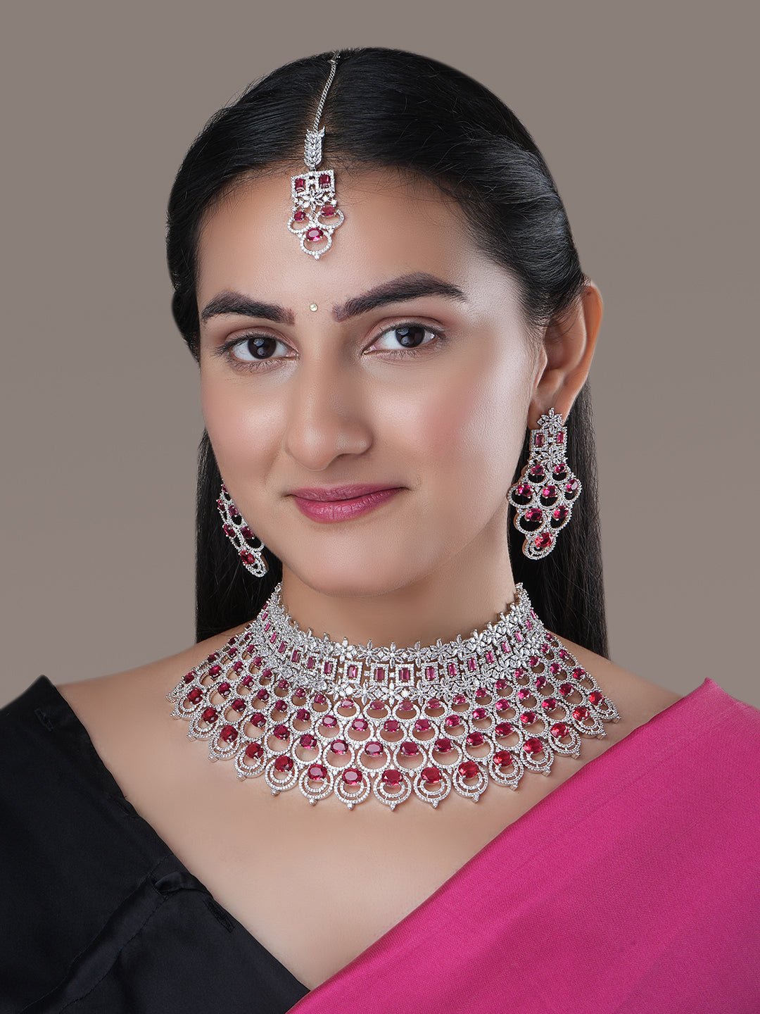 Bridal Cubic Zirconia Chocker Necklace Set With Tika - Opal Touch