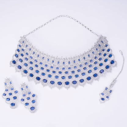 Opal Touch - Bridal Cubic Zirconia Chocker Necklace Set With Tika - Necklace