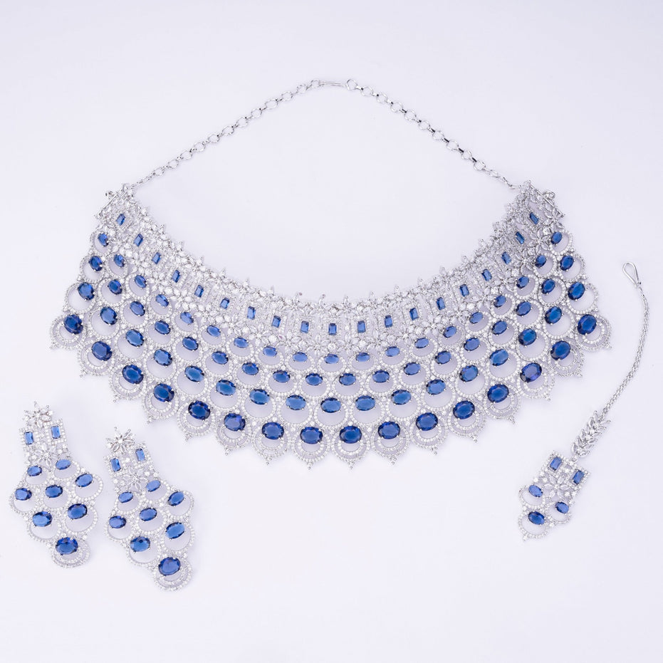 Opal Touch - Bridal Cubic Zirconia Chocker Necklace Set With Tika - Necklace