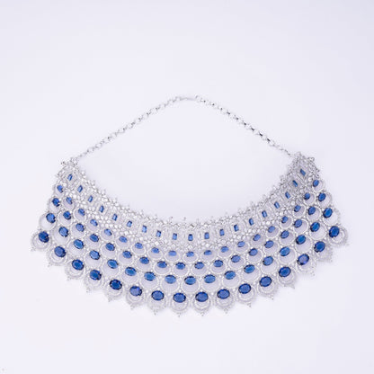 Opal Touch - Bridal Cubic Zirconia Chocker Necklace Set With Tika - Necklace