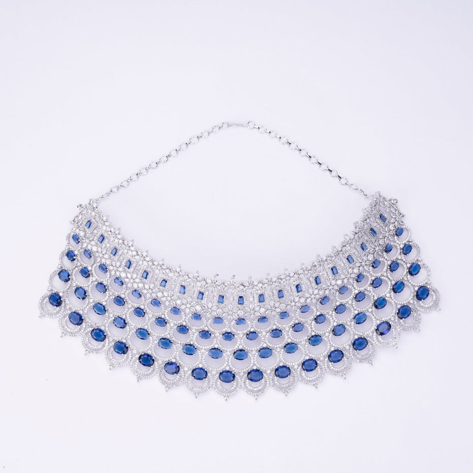 Opal Touch - Bridal Cubic Zirconia Chocker Necklace Set With Tika - Necklace