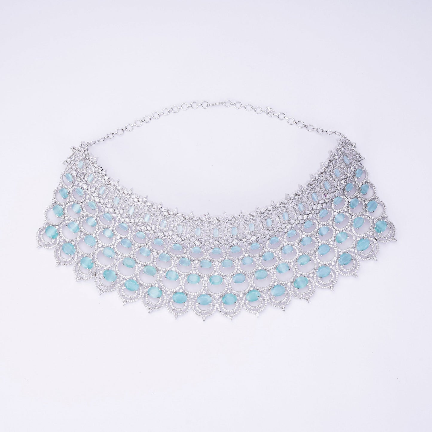 Opal Touch - Bridal Cubic Zirconia Chocker Necklace Set With Tika - Necklace