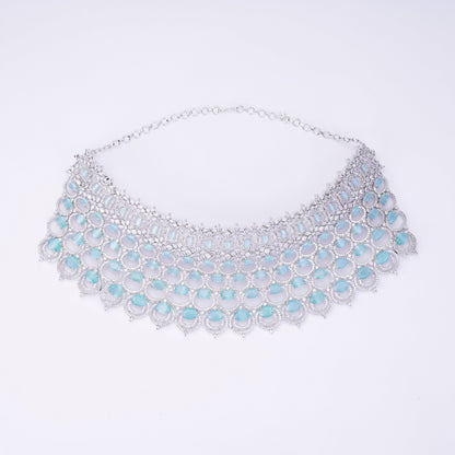 Opal Touch - Bridal Cubic Zirconia Chocker Necklace Set With Tika - Necklace