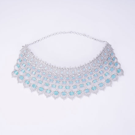Opal Touch - Bridal Cubic Zirconia Chocker Necklace Set With Tika - Necklace