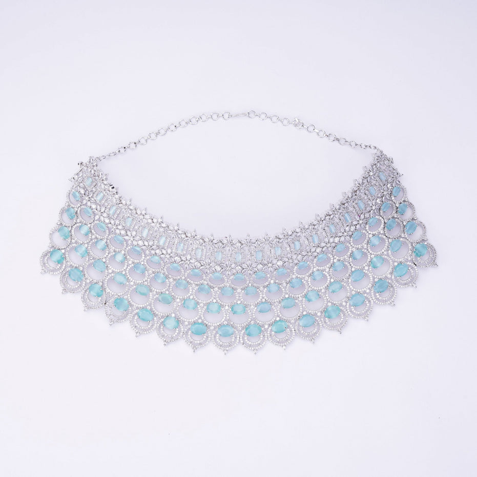Opal Touch - Bridal Cubic Zirconia Chocker Necklace Set With Tika - Necklace