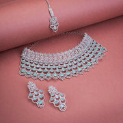 Opal Touch - Bridal Cubic Zirconia Chocker Necklace Set With Tika - Necklace