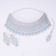 Opal Touch - Bridal Cubic Zirconia Chocker Necklace Set With Tika - Necklace