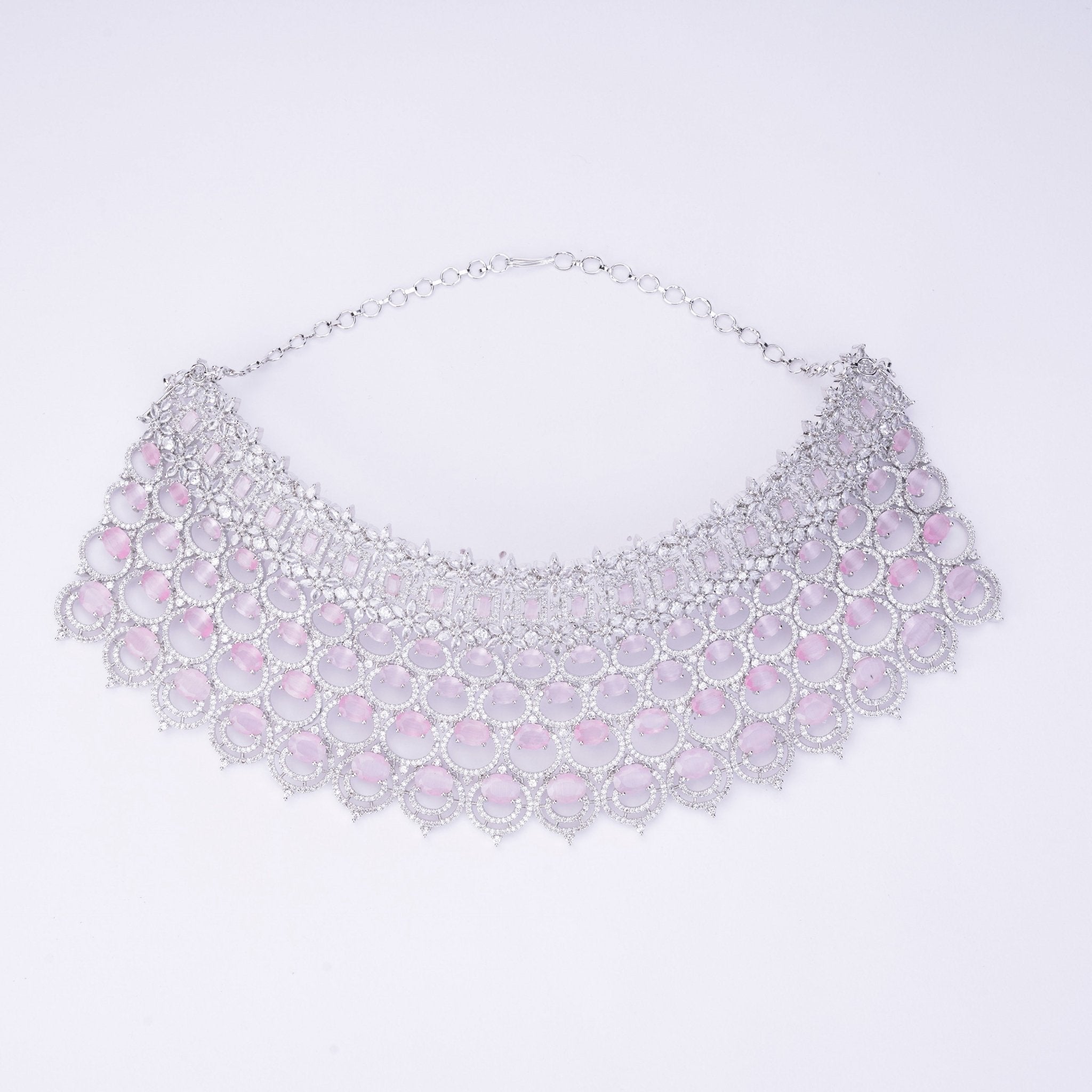 Opal Touch - Bridal Cubic Zirconia Chocker Necklace Set With Tika - Necklace