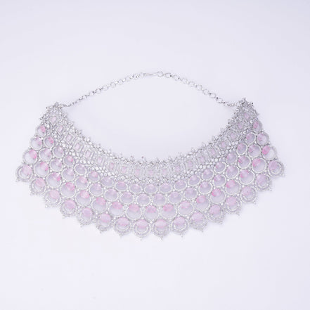 Opal Touch - Bridal Cubic Zirconia Chocker Necklace Set With Tika - Necklace