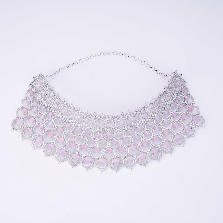 Opal Touch - Bridal Cubic Zirconia Chocker Necklace Set With Tika - Necklace