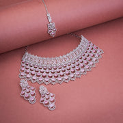 Opal Touch - Bridal Cubic Zirconia Chocker Necklace Set With Tika - Necklace