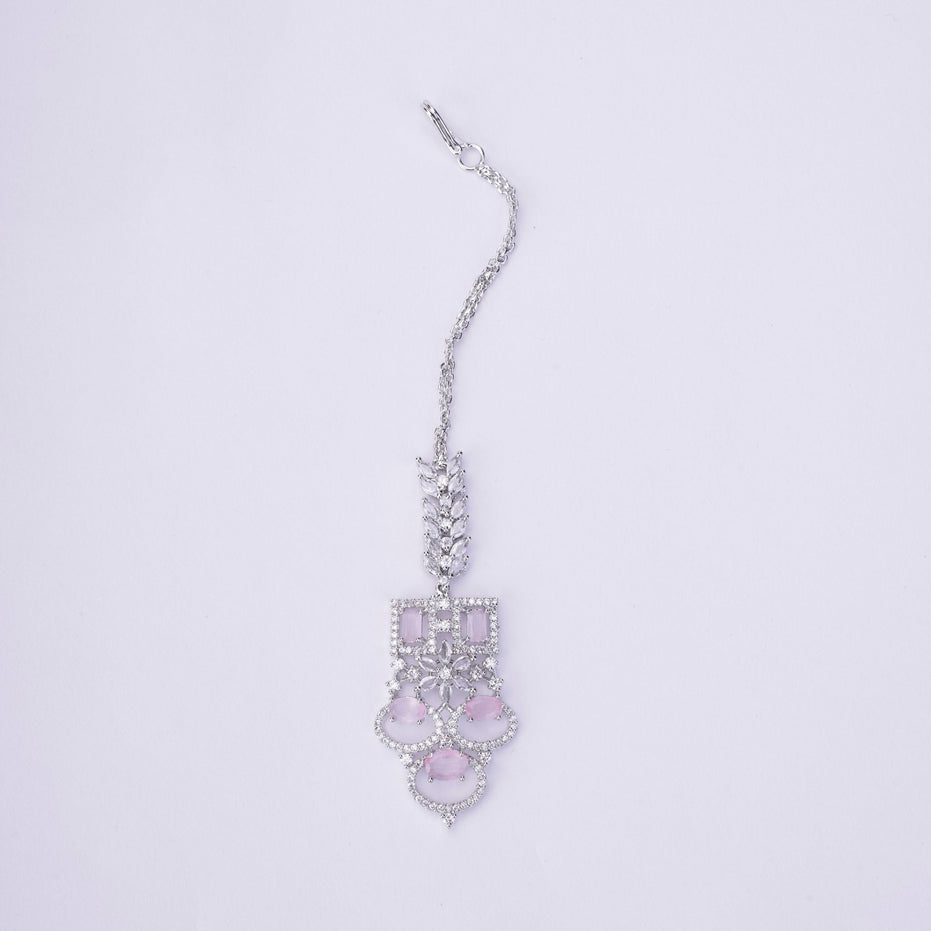 Opal Touch - Bridal Cubic Zirconia Chocker Necklace Set With Tika - Necklace