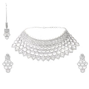 Opal Touch - Bridal Cubic Zirconia Chocker Necklace Set With Tika - Necklace