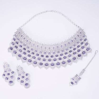 Opal Touch - Bridal Cubic Zirconia Chocker Necklace Set With Tika - Necklace